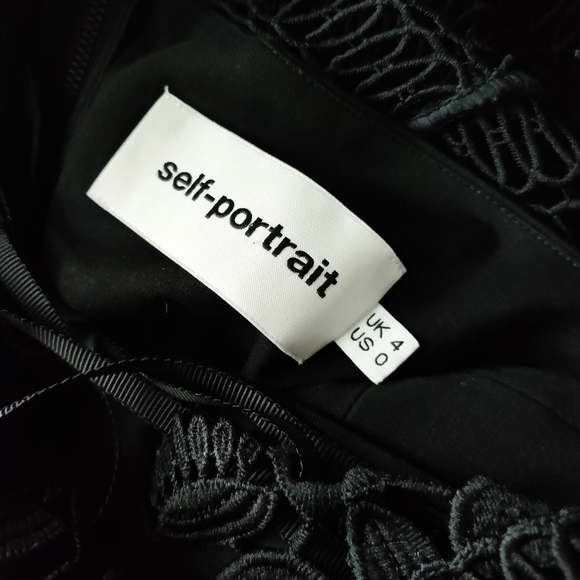 Self Portrait - Black Guipure Crochet Lace Up A-Line Dress - Size 0 - Picture 8 of 9